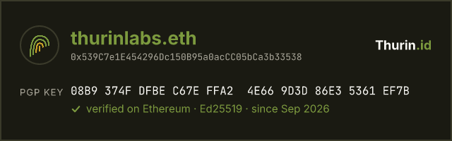 thurinlabs.eth: its PGP key, and whether it's verified on Ethereum